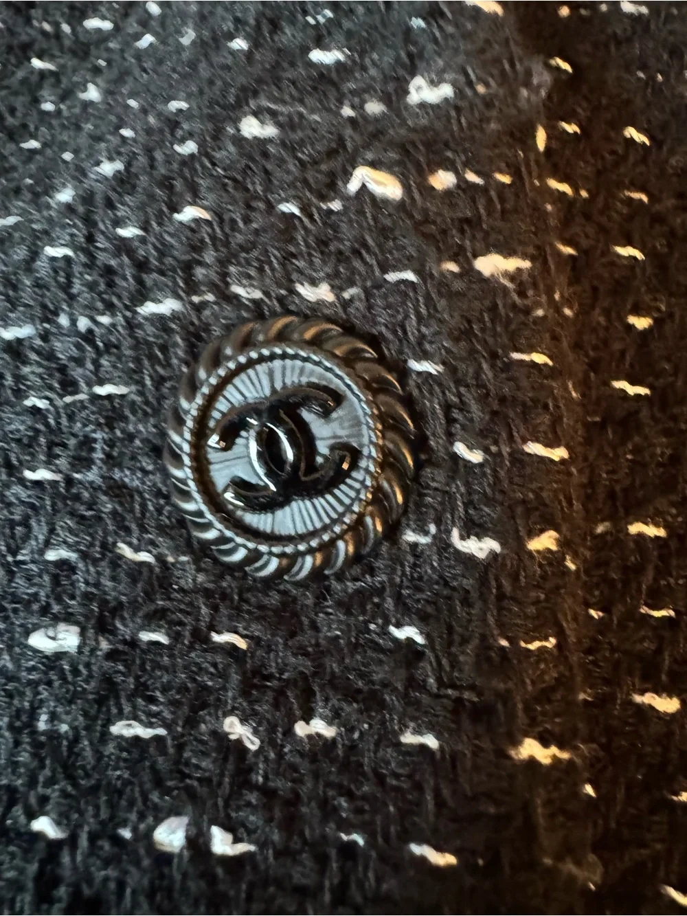 CHANEL Uniform Tweed CC Button Jacket Size 42